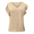 thumbnail image 4 of Gold Womens Tops Spring and Summer New V Neck Plug In Sleeve Solid Color Sequin Top Women's T Shirt Shirts for Women, 4 of 6