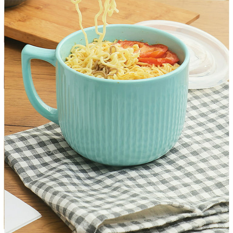 2 Pieces Ceramic Soup Bowls with Handles 30 oz Microwave Safe Bowl with Lid  Microwavable Soup Mug with Lid Large Soup Cups for Ramen Noodle Cereal
