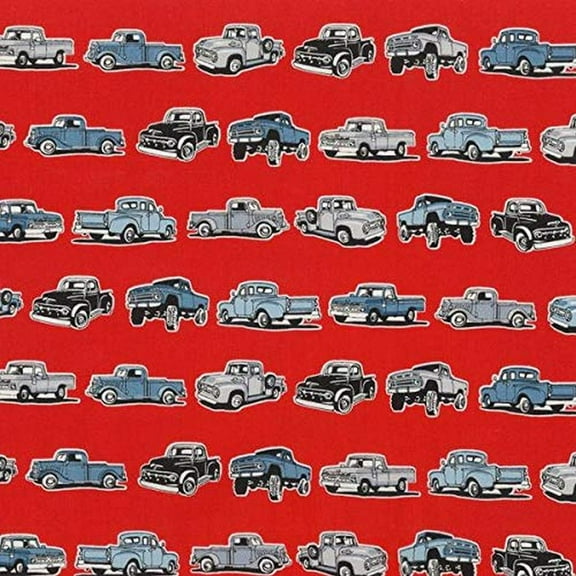Robert Kaufman Old Guys Rule Trucks Red Fabric Fabric by the Yard (AOD-18319-3-Red)