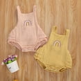 thumbnail image 1 of Baby Romper, Solid Color Sleeveless Pleated Ruffle Outfit, Sling Cute Pattern Button Closure Jumpsuit, Unisex Summer Romper, 1 of 5
