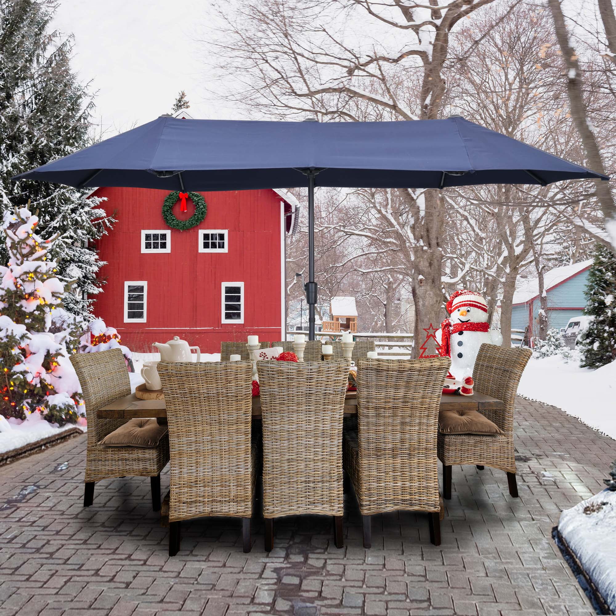 Autlaycil 13ft Rectangle Patio Umbrella with Crank System, Sturdy Ribs for Pool, Yard, Market - Navy Blue