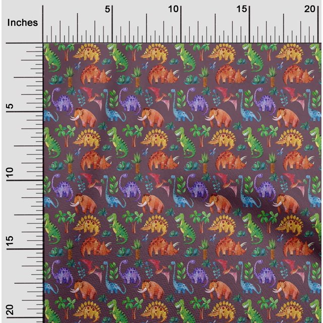 oneOone Polyester Lycra Chocolate Brown Fabric Palm Tree|Elephant & Dinosaur Sewing Material Print Fabric By The Yard 56 Inch Wide