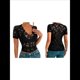 thumbnail image 2 of Tops Cortos de Encaje de Corta con Cuello en V para Mujer, Camiseta de Transparente de Corte Entallado, Atuendo de Verano Y2K Negro XXL, 2 of 6