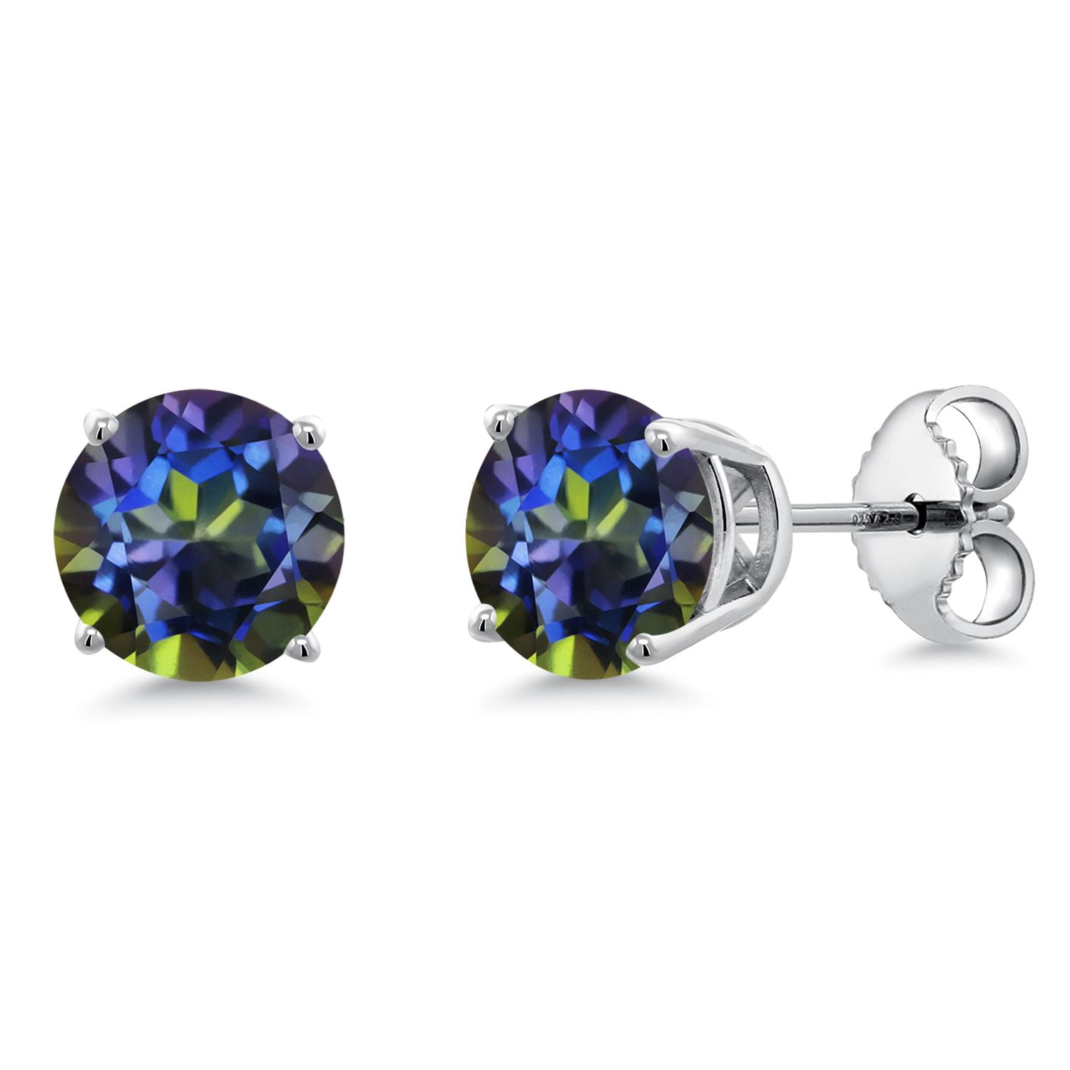 Gem Stone King 925 Sterling Silver Blue Mystic Topaz Stud Earrings for Women Men (2.00 Cttw, Gemstone November Birthstone, Round 6MM)