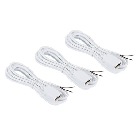 Uxcell 6.56Ft USB 2.0 Female to 2 Pin Bare Wire Pigtail Cable 3pcs 22AWG Power Cords Extension White