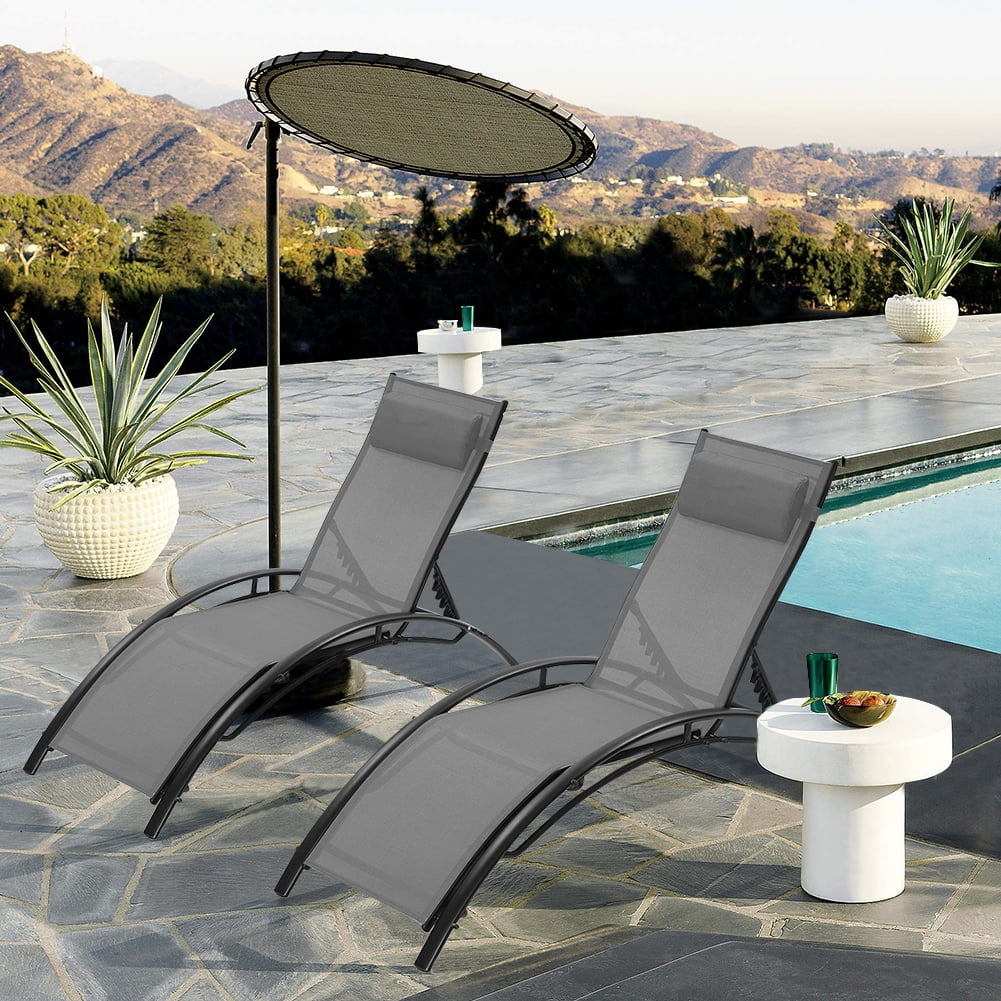 Kepooman 2PCS Set Patio Chaise Lounge Chair for Outside, Aluminum Adjustable Outdoor Pool Recliner Chair For Patio Lawn Beach Pool Side Sunbathing, Dark Gray Kepooman 2PCS Set Patio Chaise Lounge Chair for Outside, Aluminum Adjustable Outdoor Pool Recliner Chair For Patio Lawn Beach Pool Side Sunbathing, Dark Gray