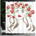 thumbnail image 4 of Ambesonne Flower Shower Curtain, Lady with Floral Ornament, 69"Wx84"L, Green Red Tan, 4 of 5