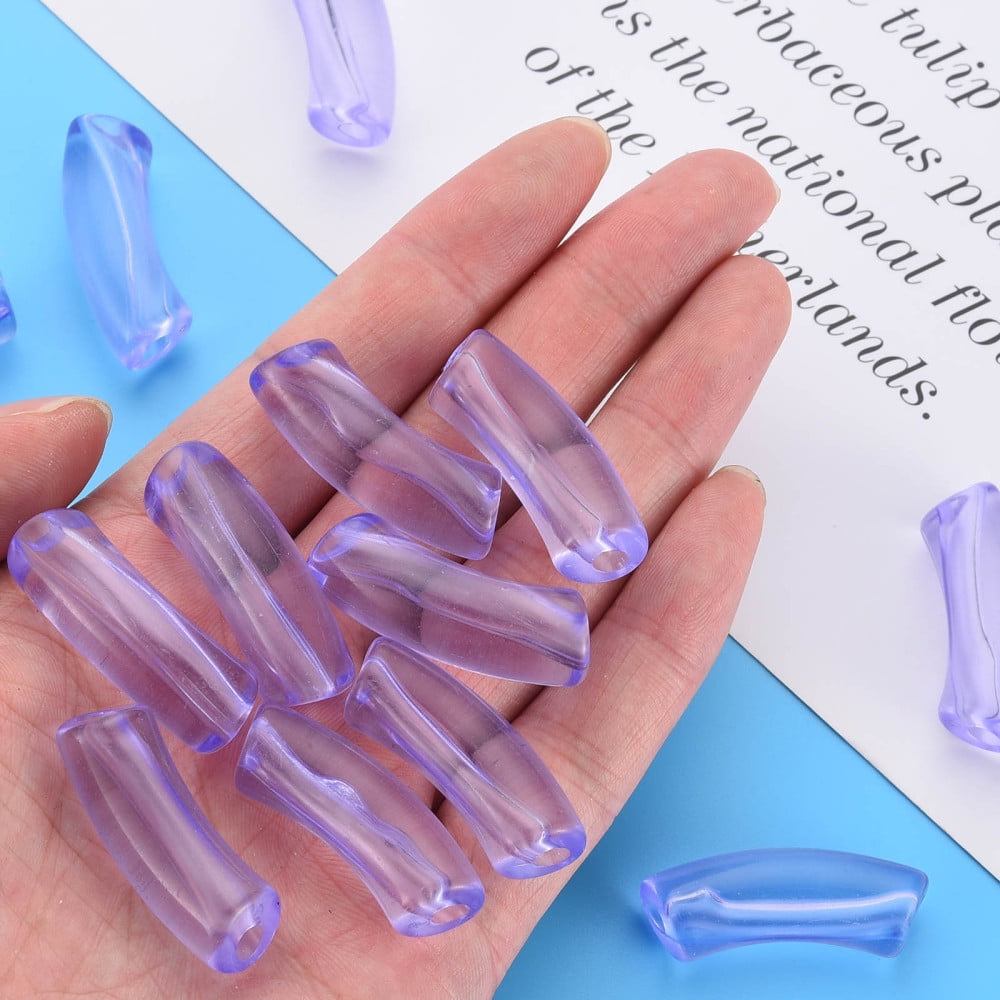 Transparent Acrylic Beads Curved Tube Medium Purple 36x13.5x11.5mm Hole: 4mm about 148pcs/500g