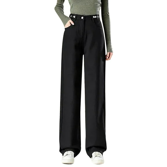 Outfmvch Fleece Lined Jeans Women Ripped Jeans Womens Baggy Jeans Women Western Jeans for Women Baggy Jeans for Woman Wide Leg Jeans Cargo Jeans for Women Black L