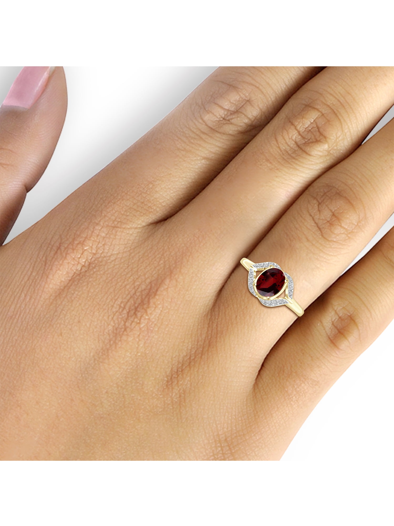 JewelersClub Garnet Ring Birthstone Jewelry – 1.50 Carat Garnet 14K Gold Plated Silver Ring Jewelry with White Diamond Accent – Gemstone Rings with Hypoallergenic 14K Gold Plated Silver Band
