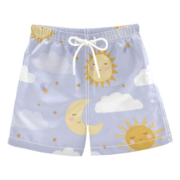 Boys' Swim Trunks Kids Beach Shorts Quick Dry Board Shorts Sun and Moon 2T