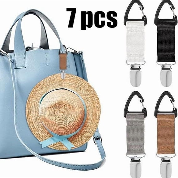 7PCS-7Color Portable Canvas Hat Cap Clip for Travel Outdoor- Securely Holds Hats on Bags,Handbags,Purses, Backpacks, Luggage,Perfect Space-Saving Accessory