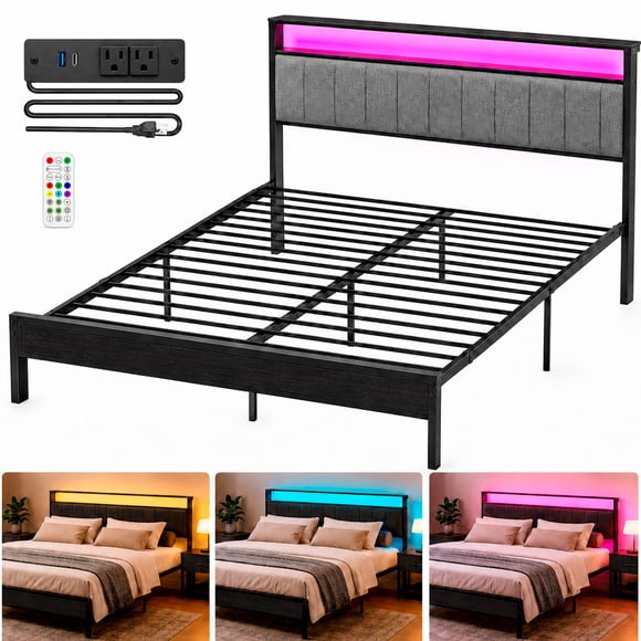 Base Cama Kingsize Cabecera Repisas Luz Led Usb C Contactos