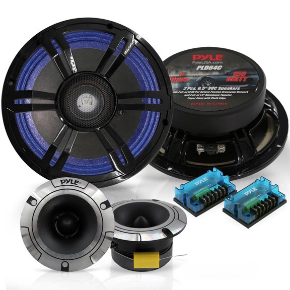 Pyle 6.5" Component Speakers for Car Audio - 2 Pair Kit Includes Pair of Crossover Networks