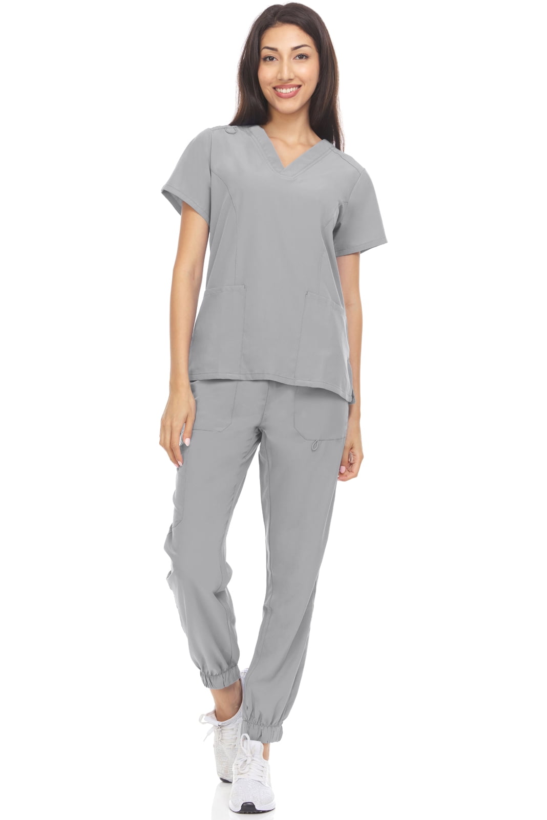 Hey Collection Womens Stretch Colorful VNeck Jogger Scrubs Set