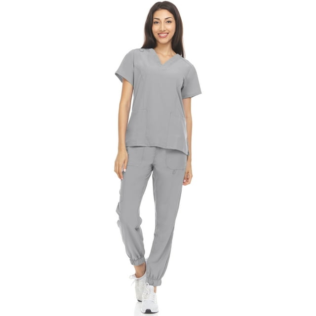 Hey Collection Womens Stretch Colorful VNeck Jogger Scrubs Set