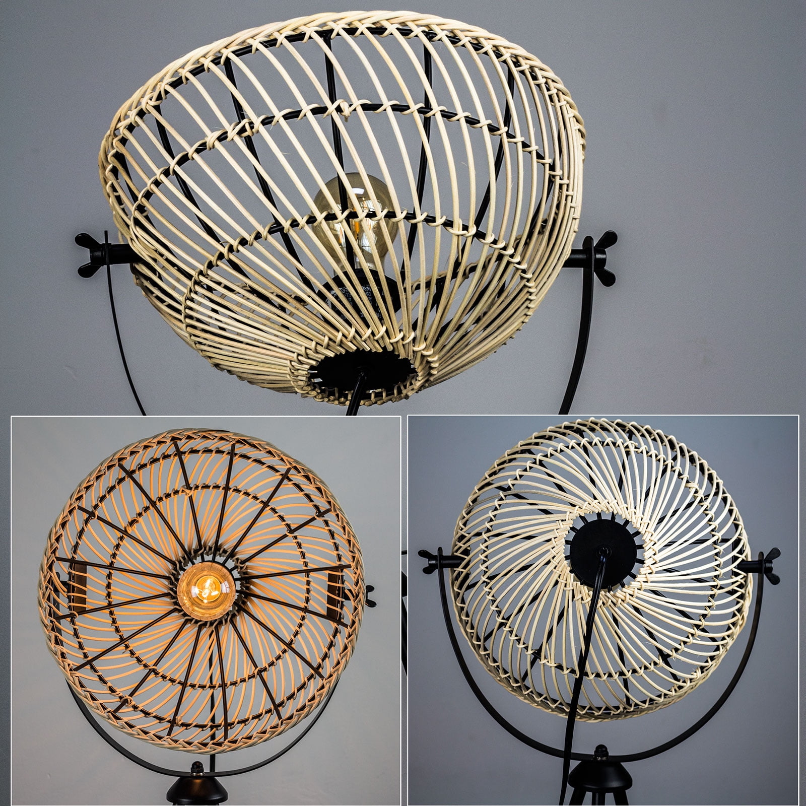 Osasy Tripod Lamp Rattan Wicker Floor Lamp Boho Tripod Floor Lamps for Living Room, Mid-Century Floor Lamp, Unique Floor Lamps Vintage Traditional Standing Lamp Kids Room Tripod Boho Floor Lamp