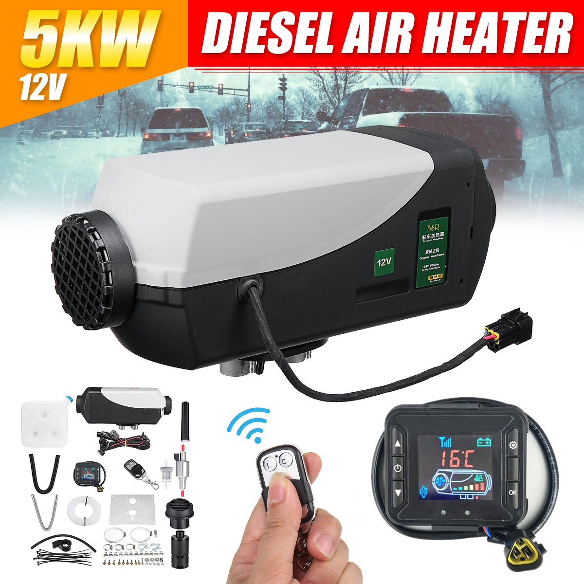 5KW 12V Car Heater Air Heater Warmer Digital Heating Thermostat Machine LCD  Switch Remote Control for Trucks Boat Car (With Pipe/Oil Filter/Air  Filter/Fuel Pump) | Walmart Canada