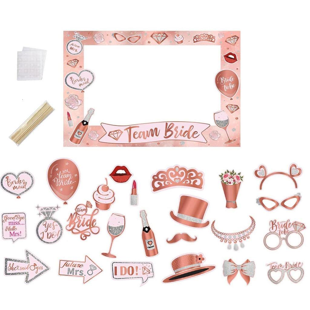 HILOGEL Bridal Shower Photo Booth Props Including Paper Photo Frame and Wedding Props