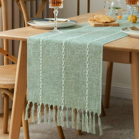 

Farmhouse Table Runner Rustic Table Runners 36 Inches Long Linen Boho Table Runner Braided Striped Green Table Runner for Dining Party Holiday 15x36 Inches Braided Emerald Green