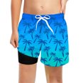 thumbnail image 5 of LIIPEE Boys Girls Swimwear Cartoon Coconut Tree Printed Stretch Elastic Waist Drawstring Swim Trunks Shorts With Liner Little Boys Trendy School Beachwear,Blue,5-6 Years, 5 of 5