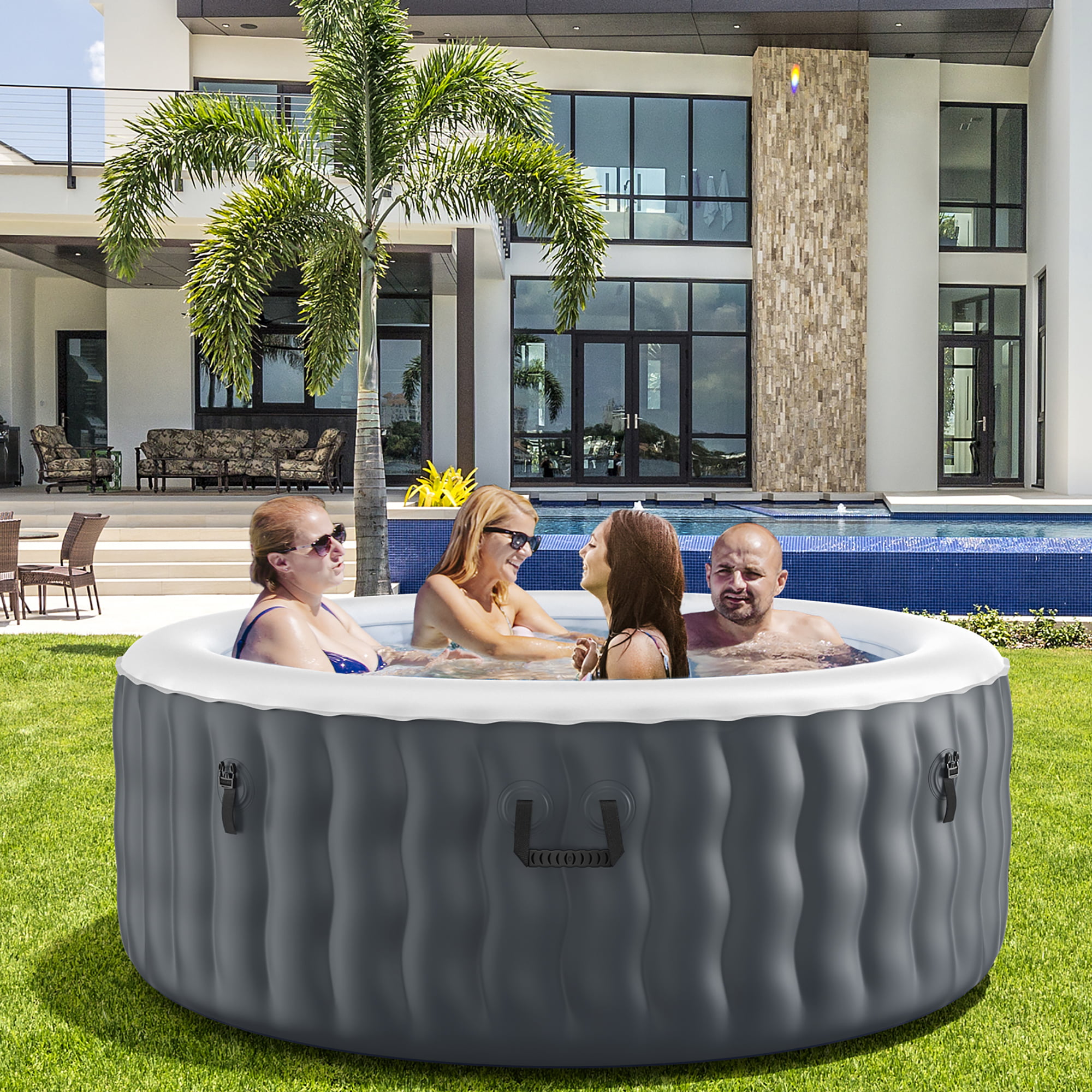 Amazcafe Portable Inflatable Bubble Massage Spa Hot Tub 4 Person Relaxing Outdoor 