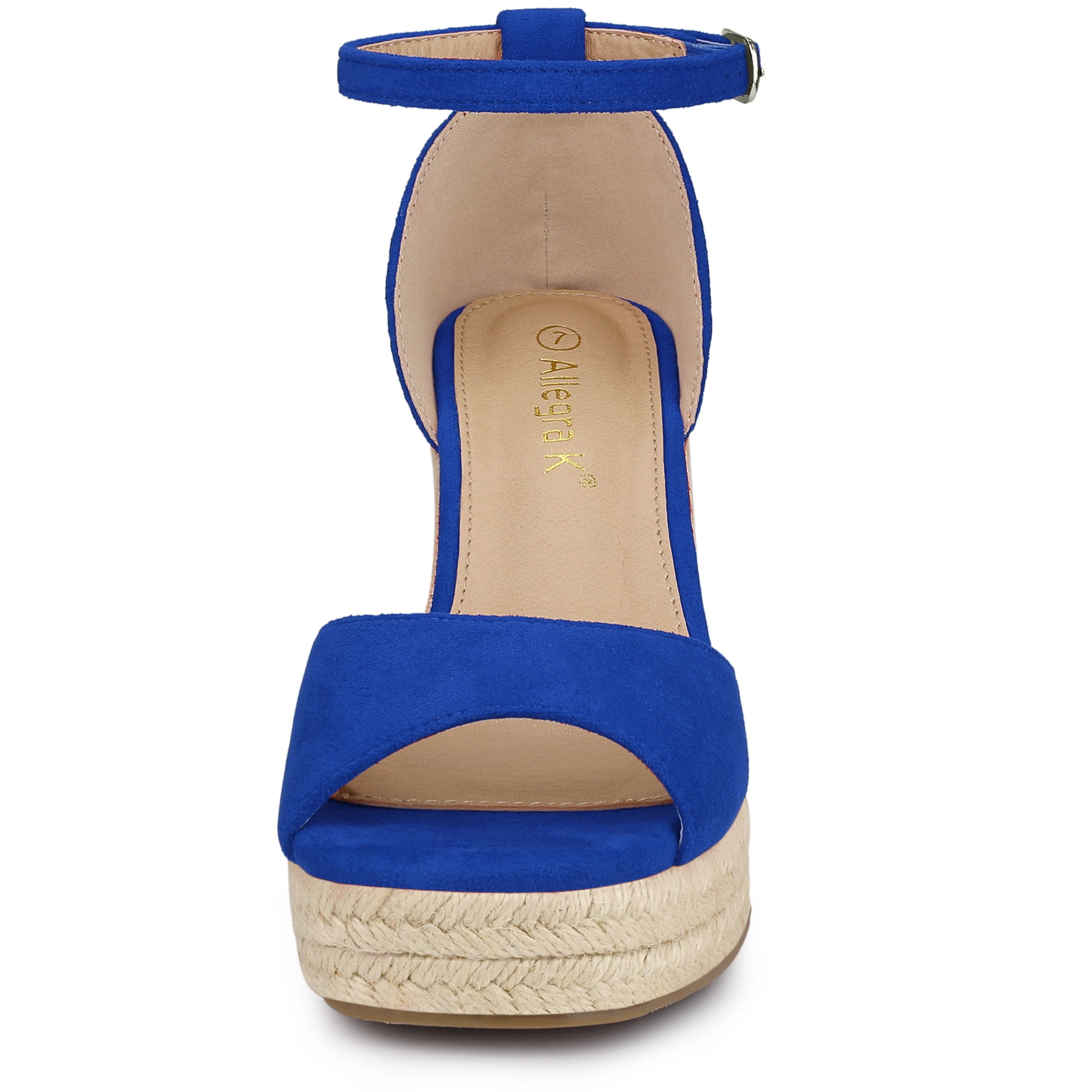 DARING DIVA Women's Espadrille Platform Ankle Strap Wedge Heel Sandals Dark Blue 7.5