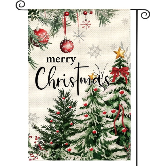 Evergreen Christmas Tree Yard Flag 12x18 Inch Double Sided Merry Christmas Winter Outdoor Decor