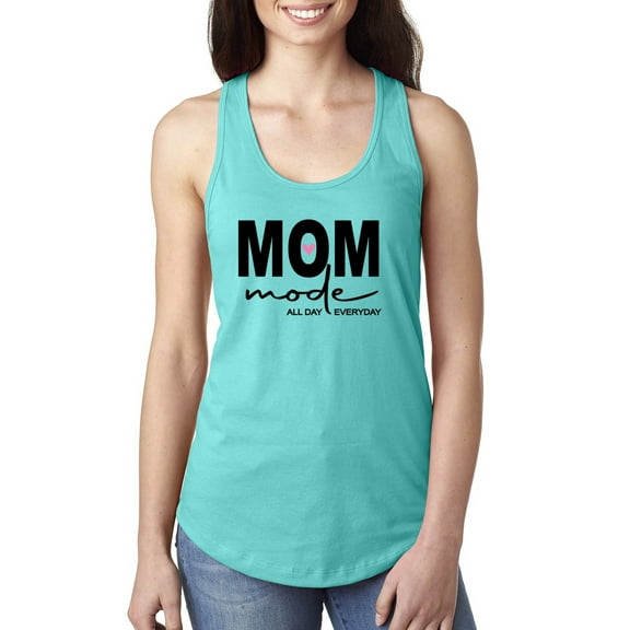 Wild Bobby, Mom Mode All Day Everyday Mother's Day Ladies Racerback Tank Top, Tahiti Blue, X-Large