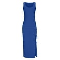 thumbnail image 4 of Robes d'Été pour les Femmes à la Mode Sans Manches Boho Cordon Côtelé Robe de Soleil Froissée Sexy Haute Fente Robe Maxi Bodycon, 4 of 5