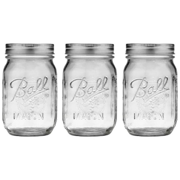 Ball Pint Mason Jar, Regular Mouth, 16 oz (3 Count)