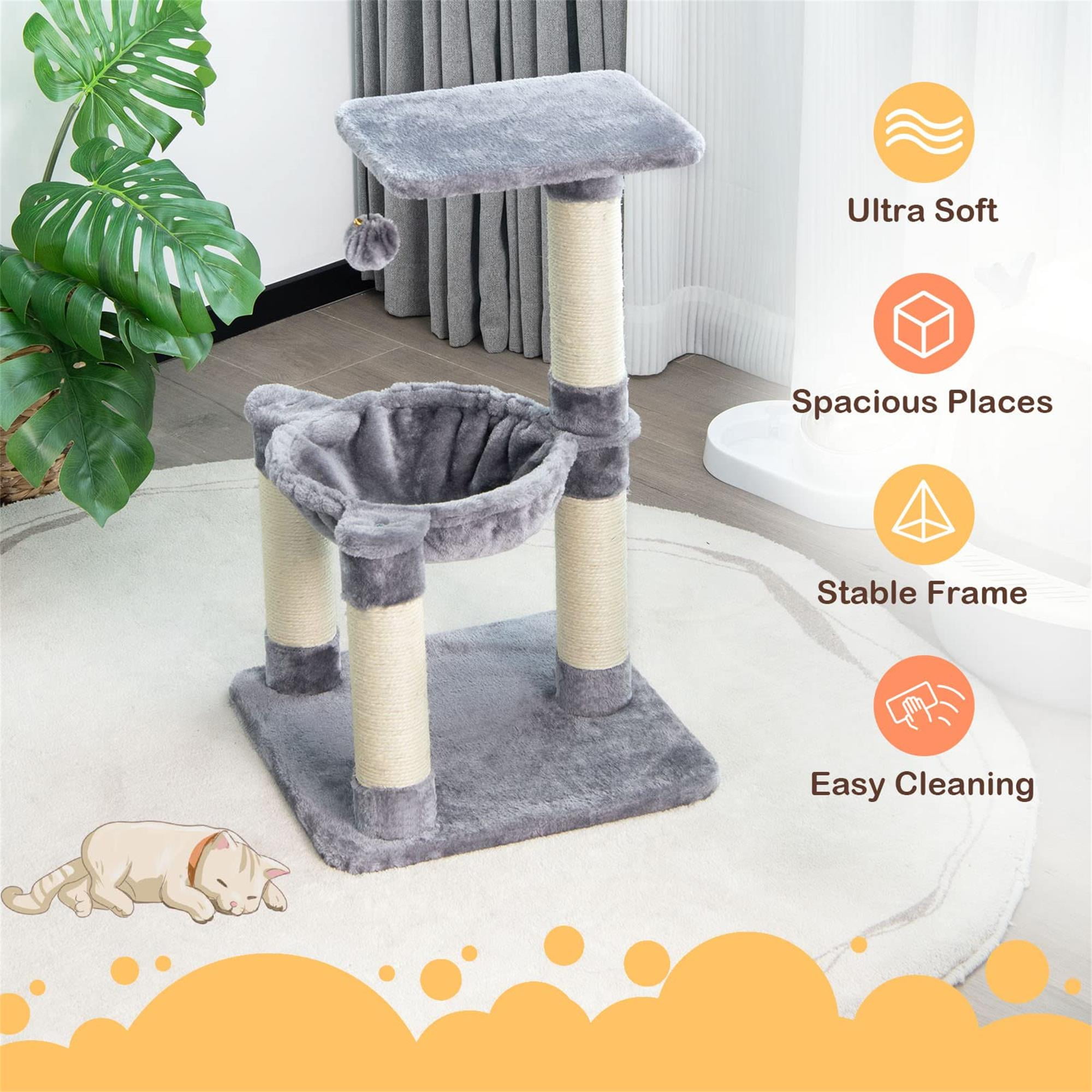 Kadyn 25" Cat Scratching Post, Sisal Rope Scratcher Tree with Hammock and Dangling Ball, Multi-level Cat Tree for Kittens and Adult Cats, Gray Kadyn 25" Cat Scratching Post, Sisal Rope Scratcher Tree with Hammock and Dangling Ball, Multi-level Cat Tree for Kittens and Adult Cats, Gray