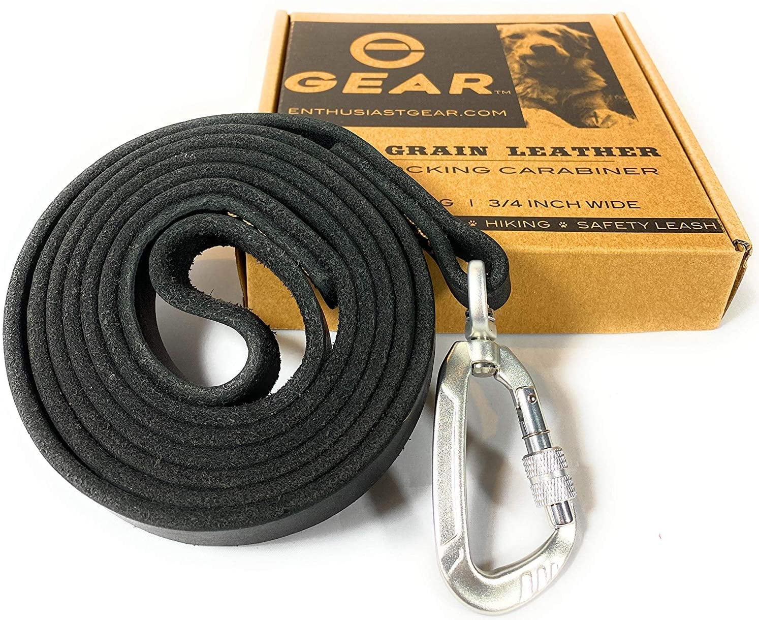 Enthusiast Gear Leather Dog Leash with Locking Carabiner | Strong and Soft Leash for Large and Medium Dogs | 6 Ft Long x ¾”