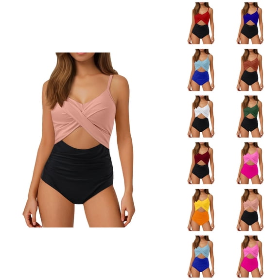 Womens Cutout One Piece Swimsuit High Waisted Bathing Suit Wrap Tie Back Monokini Tummy Control Performance Swimming Suit