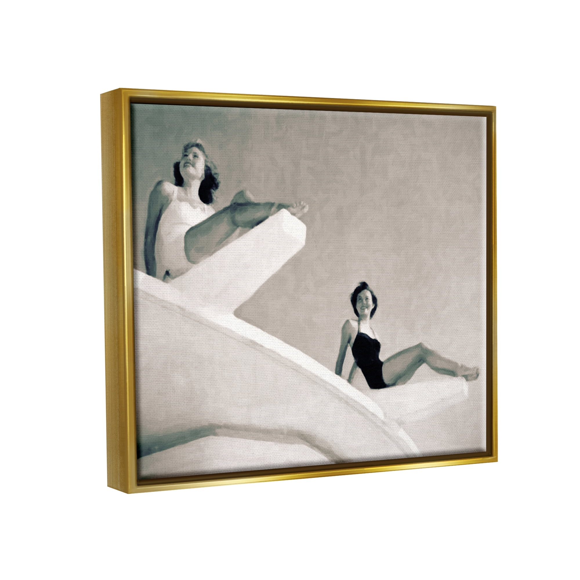 Stupell Industries Girls on Diving Boards Novelty Photography Gold Floater Framed Art Print Wall Art, 31 x 25