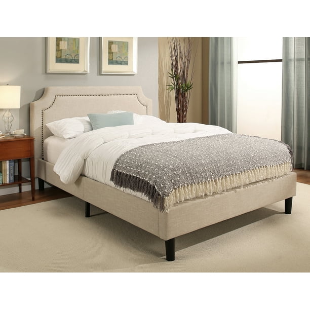 Devon and Claire Alyson Cream Linen Upholstered Platform Bed, Queen