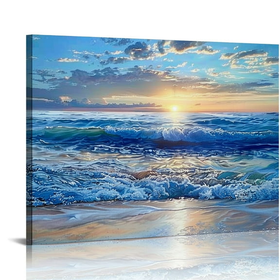 ARISTURING Large Wall Art For Living Room Canvas Wall Decor For Office Bedroom Wall Decorations Blue Ocean Beach Wall Painting Sunny Sea View Wave Wall Pictures Artwork Hotel Home Decor