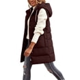 thumbnail image 5 of Hueook Puffer Vest for Women Hooded Sleeveless Zip Up Long Length Casual Winter Vest Coat with Pockets Brown XL, 5 of 9