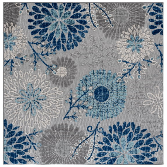 SAFAVIEH Cabana Garnet Floral Indoor/Outdoor Area Rug, Grey/Blue, 3' x 3' Square