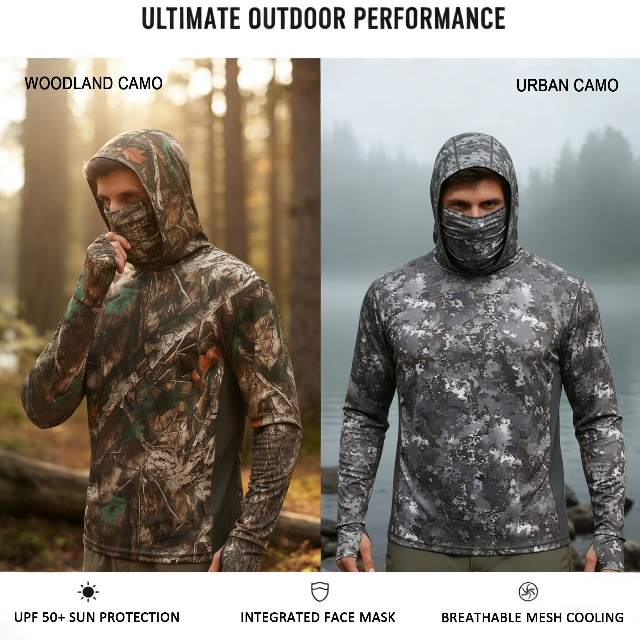 RPOVIG Camo Hunting Long-Sleeve Hooded Sweatshirt for Men UPF 50+ Fishing Hiking Camp Shirt,S-3XL