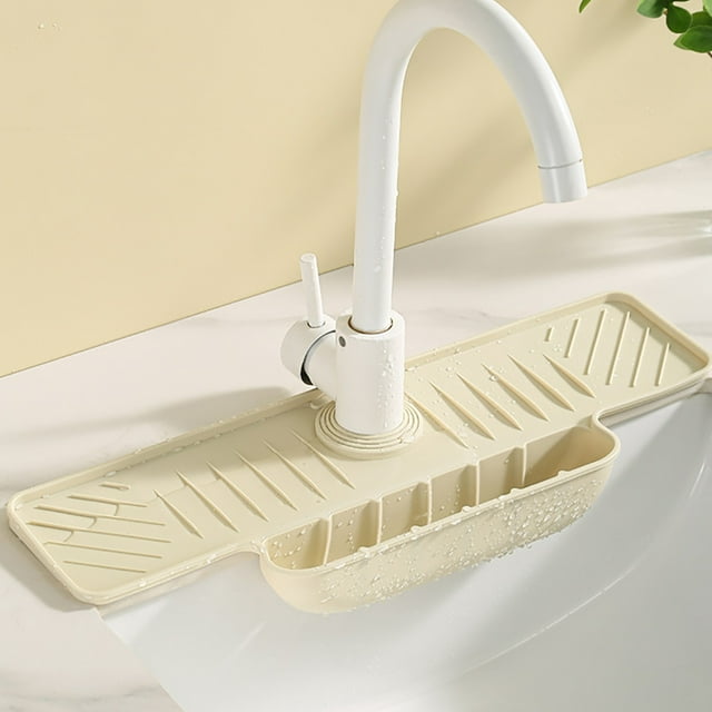 Staron Beige Faucet Mat for Kitchen, Silicone Faucet Sink Mat Dish Soap Sponge Holder for Kitchen Counter, Sink Protectors for Kitchen Sink Splash Guard