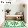 thumbnail image 3 of ODIKA 4'x6' Machine Washable Non-Slip Area Rug, Boho Medallion Motif with Whimsical Leafy Details High Traffic Rug, Green, 463231, 3 of 7