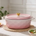 thumbnail image 4 of Ktaxon 7.5QT Enameled Cast Iron Dutch Oven with Upgraded Textured Handles, Oval Geometric Design, Oven Safe to 500°F, Blush Pink, 4 of 13