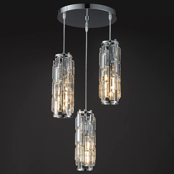 ZXNYH 3 Light Chrome Pendant Lighting Modern Pendant Light, Mini Crystal Chandeliers,Adjustable Pendant Light Fixture for Kitchen Island Dinning Room Bedroom (Chrome 3-Light)