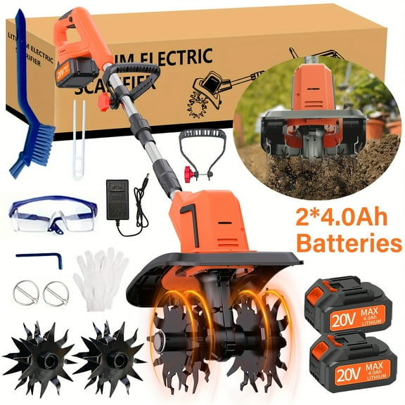 20V Cordless Garden Tiller Cultivator, 9" Width & Depth, 360RPM, with 2x4.0Ah Batteries & Charger, Electric Rototiller for Soil Cultivation