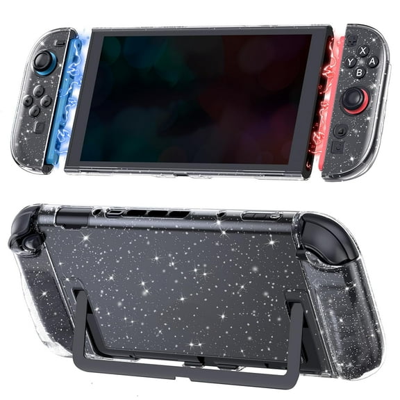 Clear Dockable Case Compatible with Nintendo Switch 2, Slim Protective PC Case for Left Right Grip Cover, Hard Shell Anti-Scratch Shock-Absorption Glitter-Transparent