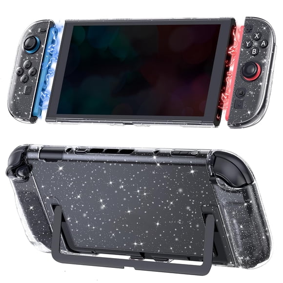 Funda transparente acoplable compatible con Nintendo Switch 2, funda protectora delgada para Joy-Cons, funda protectora, carcasa rígida antiarañazos y antichoque con purpurina