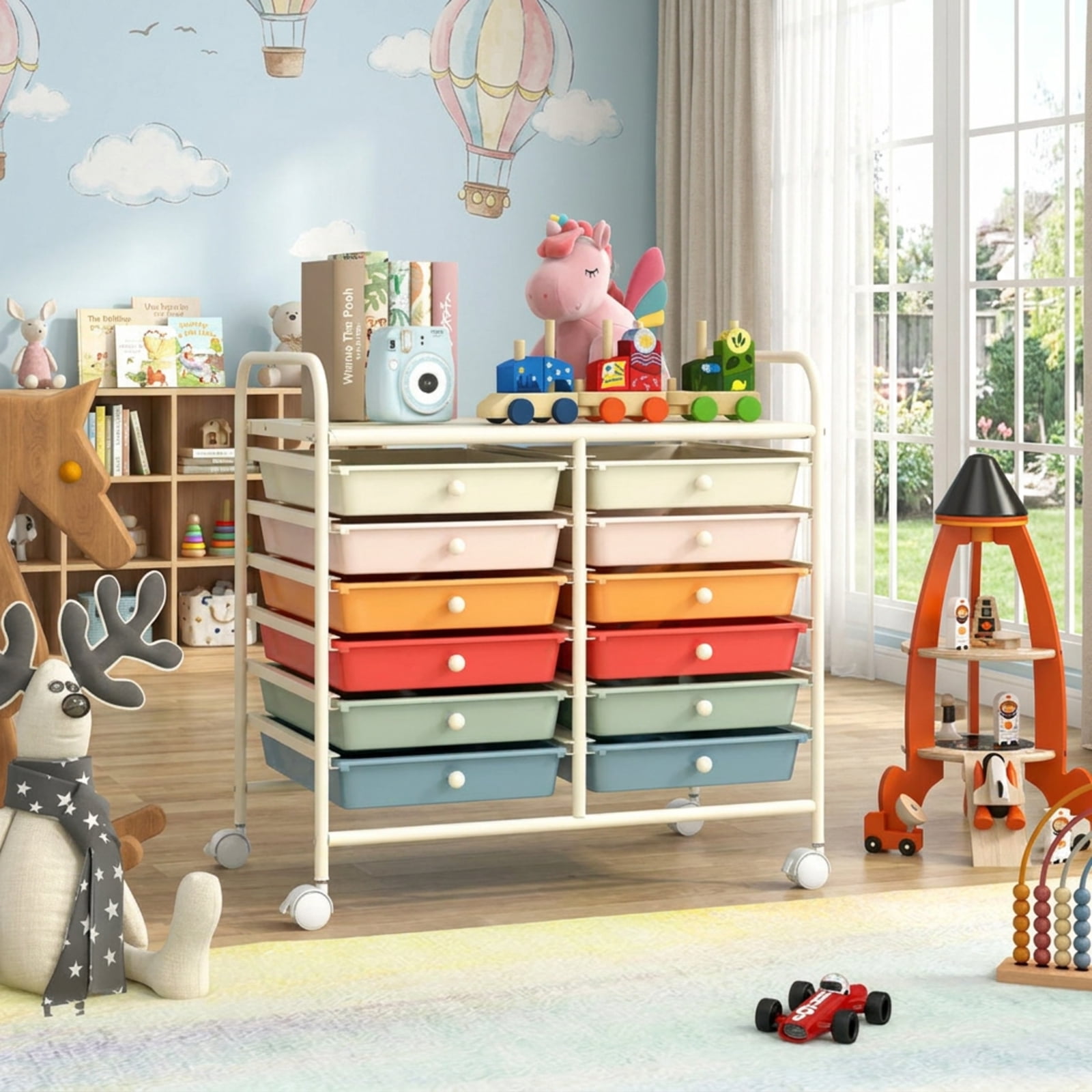 Furnibear 12 Drawers Rolling Storage Cart for Home and Office Multi Organizer for Craft Room Classroom, Macaron