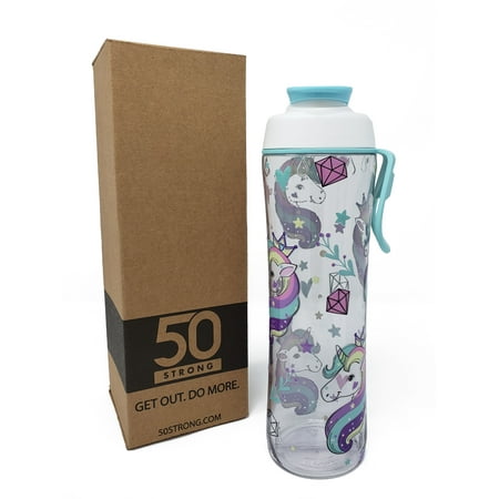 BPA Free Gym Water Bottle with Ice Guard Flip Top Cap & Carry Loop - Cute Designer Prints - Perfect for Men, Women, Sports & Workout - 24 oz. -