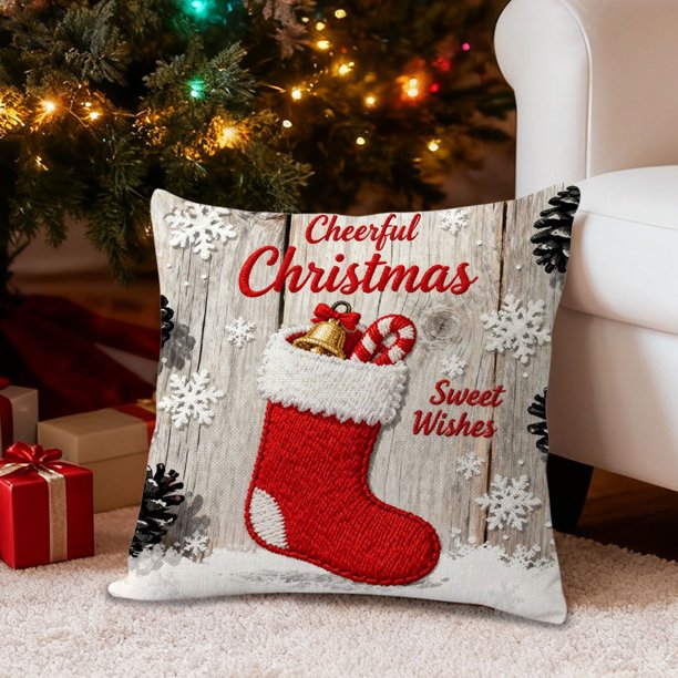 Christmas Throw Pillow Cover Holiday Decor for Sofa Couch Bedroom Seasonal Home Decoration Linen Pillowcase Farmhouse Cozy Accent Pillow